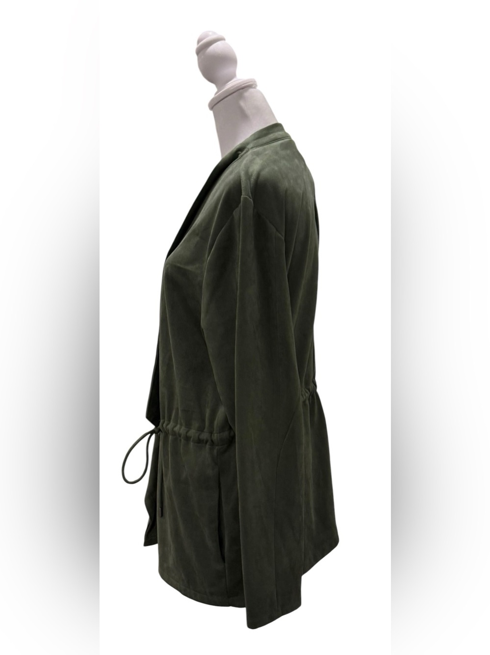 BLANKNYC Olive Green Faux Suede Draped Open Front Drawstring Jacket XL EUC - Picture 6 of 12